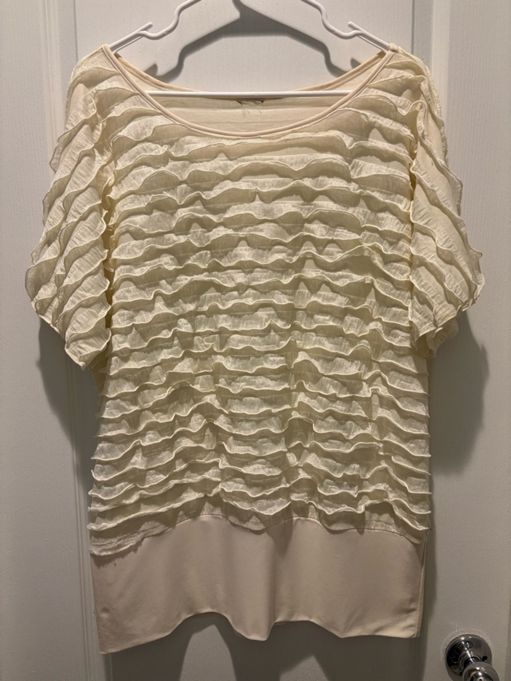 Y2K Women's Cream Ruffle Layered Short-Sleeve Top